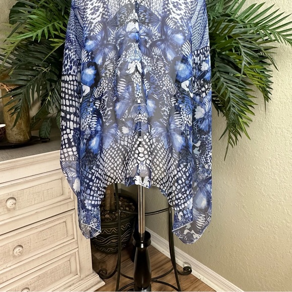 STYLE & CO - One Size Sheer Blue And White Pullover Coverup No Sleeves - Picture 8 of 10